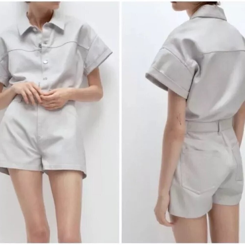Zara Size XS Gray with Silver Metallic Threading Shorts Romper, NEW with Tag